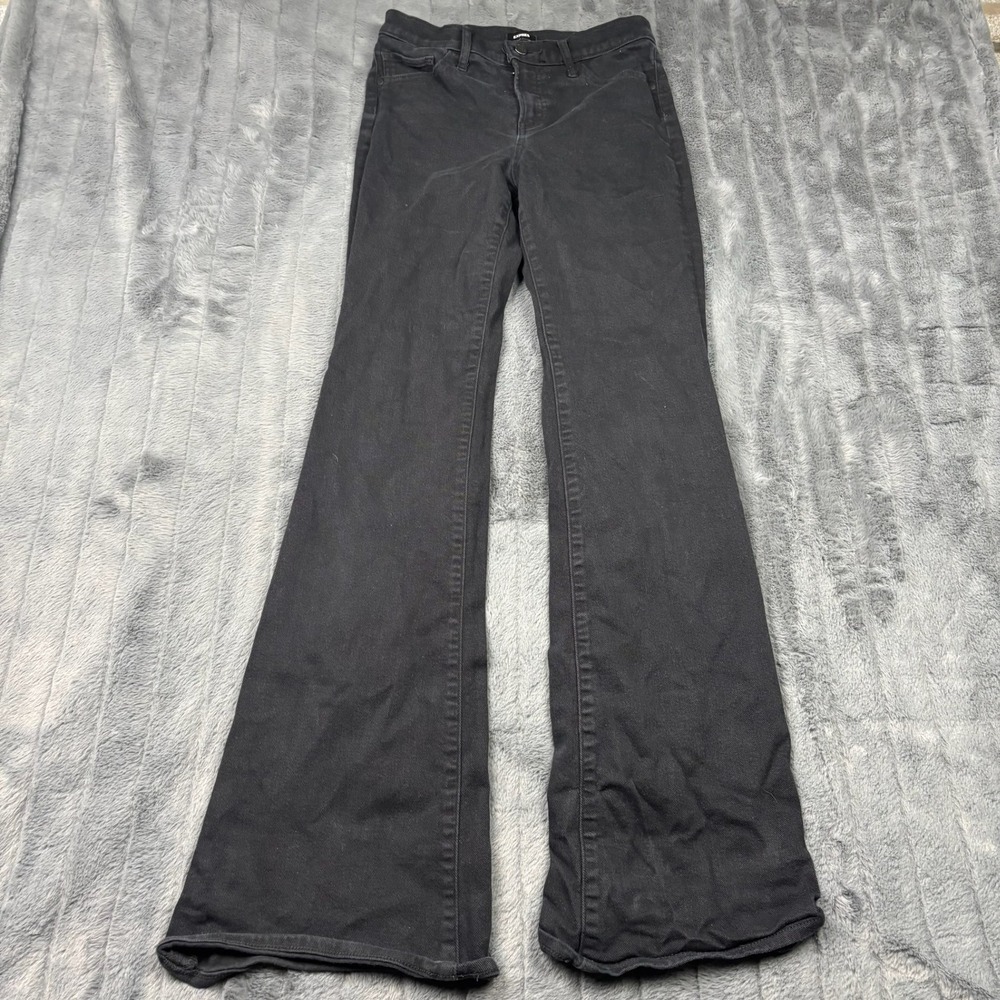Express Conscious Edit 70s Flare Mid Rise Jeans Black Denim Size 0R 14145